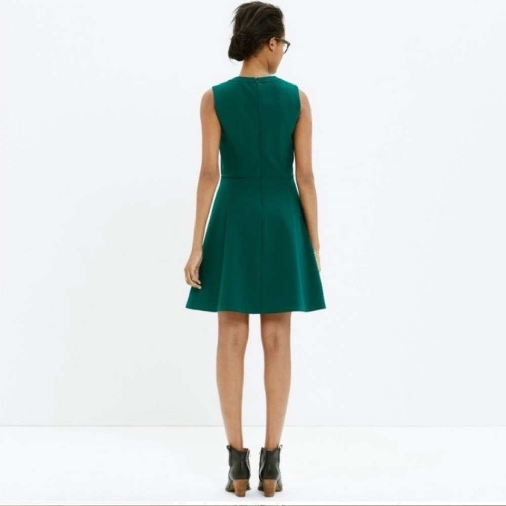 Madewell Anywhere Skater Dress Women Emerald Fit & Flare Back Zip Lined, size 8 - Picture 3 of 11